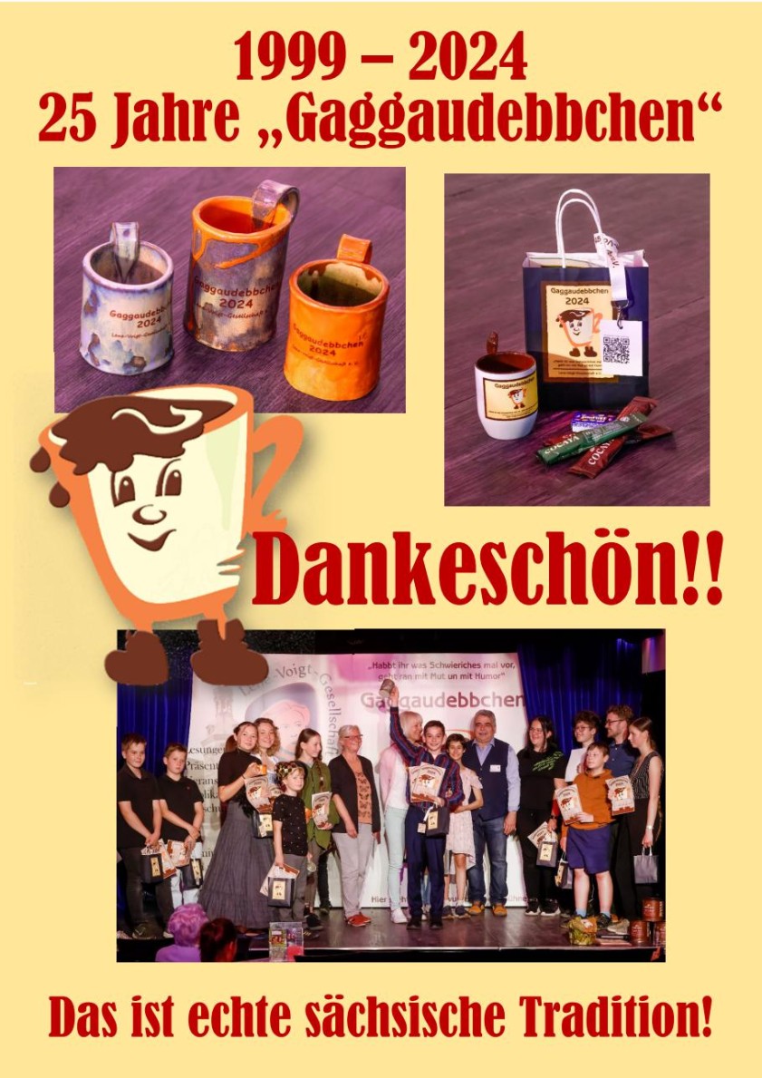 Plakat Dankeschön 25 Jahre Gaggaudebbchen, Pokale und Gewinner
